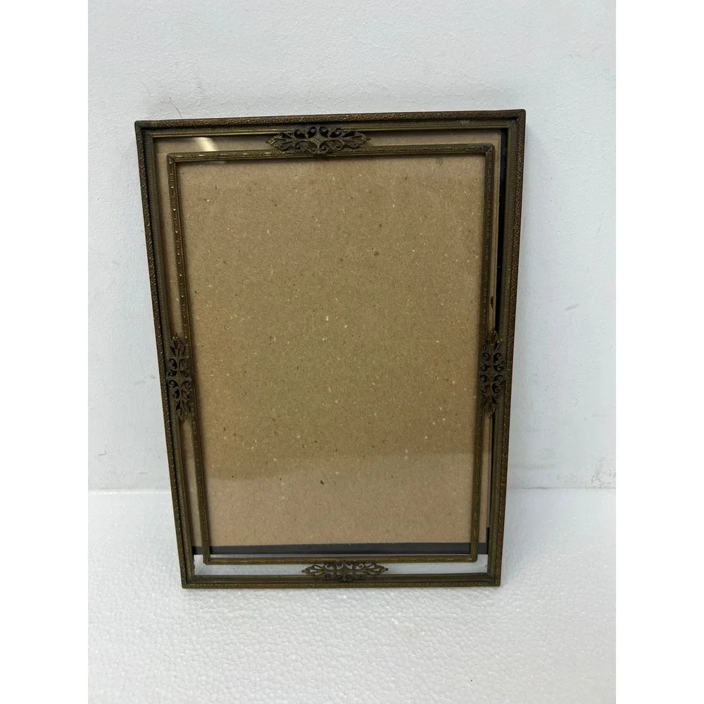 Vintage Art Nouveau Picture Frame Ornate Filigree Brass 8x10 Stand Up Easel Back